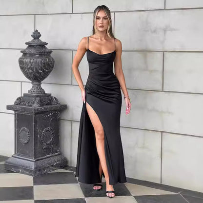 Damen Maxikleid mit seitlichem Schlitz und Spaghettiträgern Norvielle