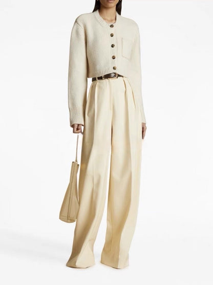 Damen Strickcardigan Kurz Knöpfe Beige