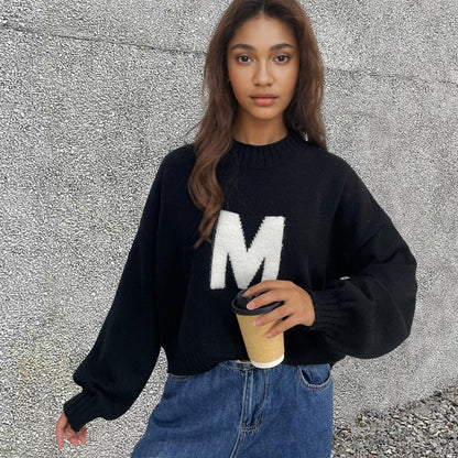 Damen Oversized Strickpullover mit Frontmotiv Norvielle