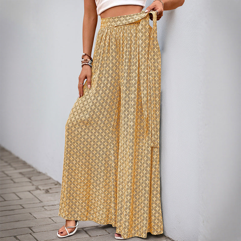 Damen Palazzo-Hose mit Bindegürtel und Print