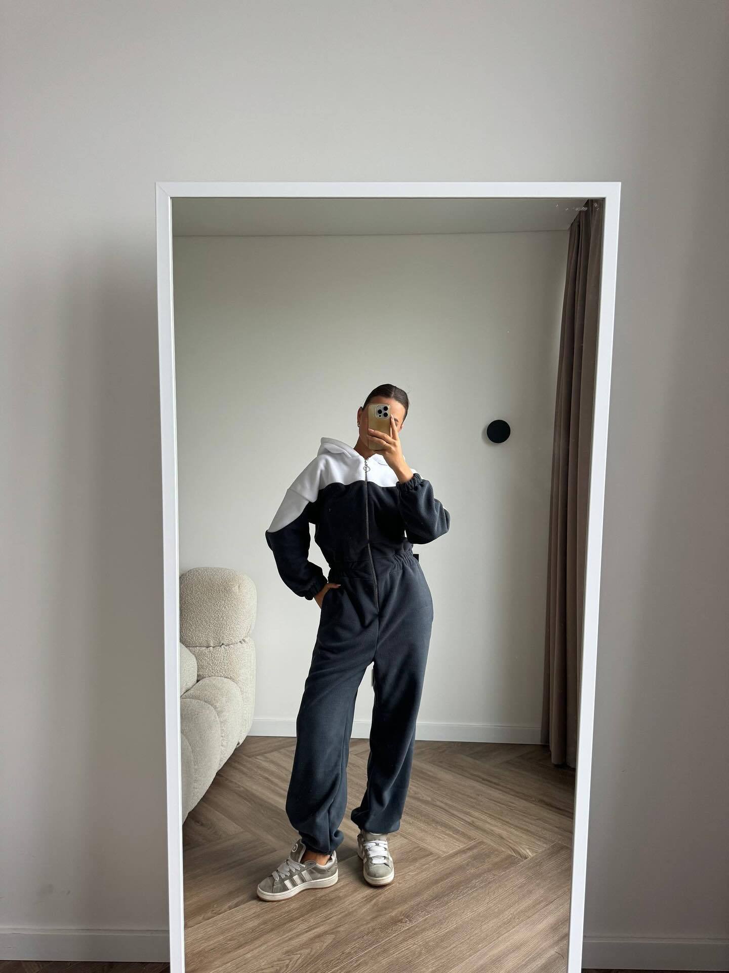 Damen Fleece-Overall mit Kapuze und Reißverschluss