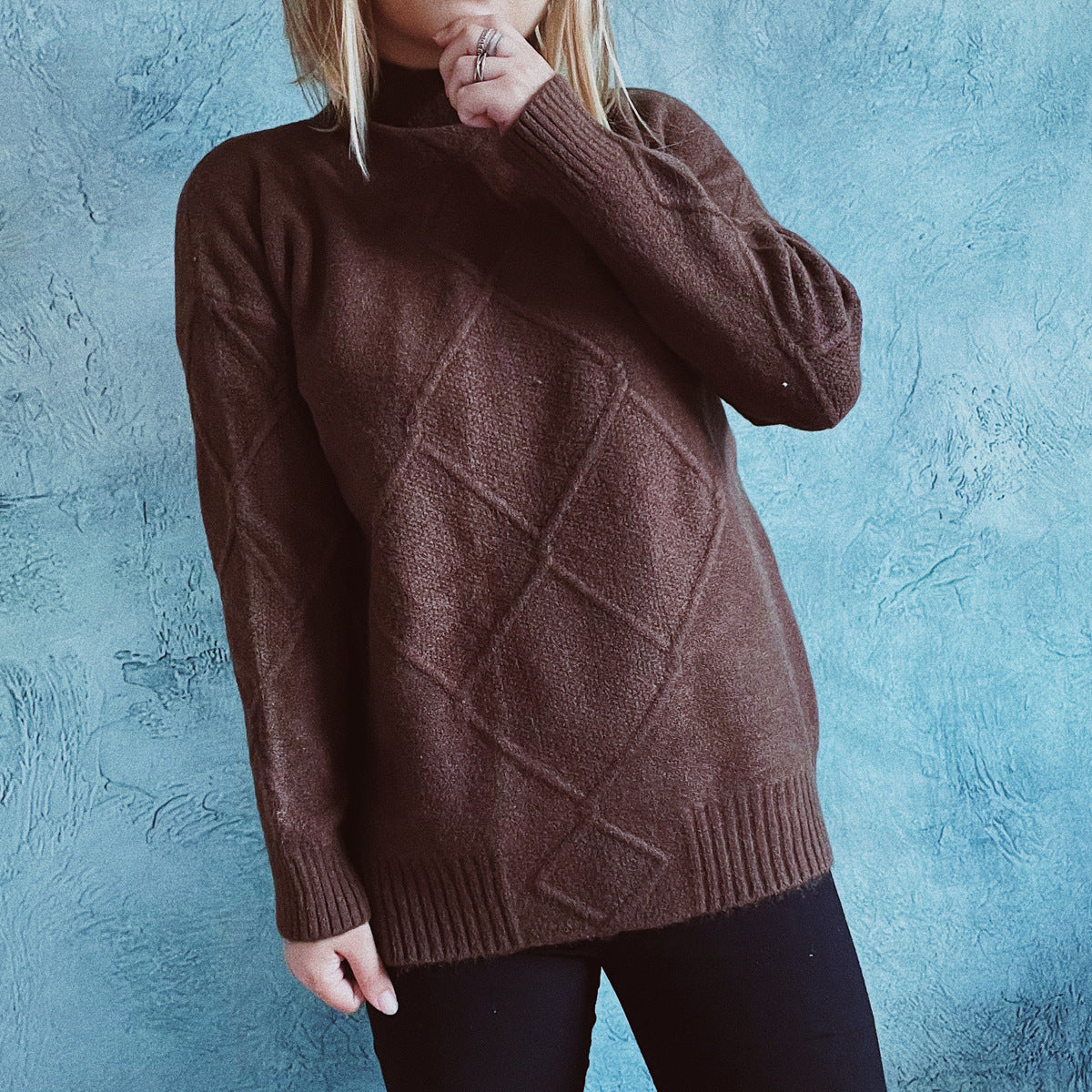 Damen Strickpullover Rautenmuster