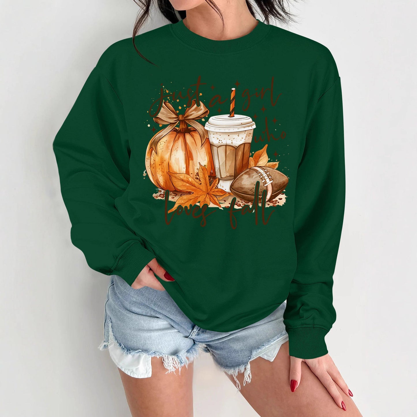 Damen Sweatshirt Herbstlich Motiv Druck Norvielle - Norvielle
