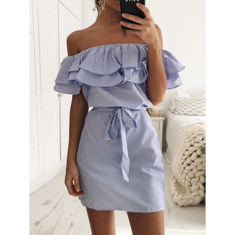 Damen Minikleid Volants Bindegürtel Norvielle
