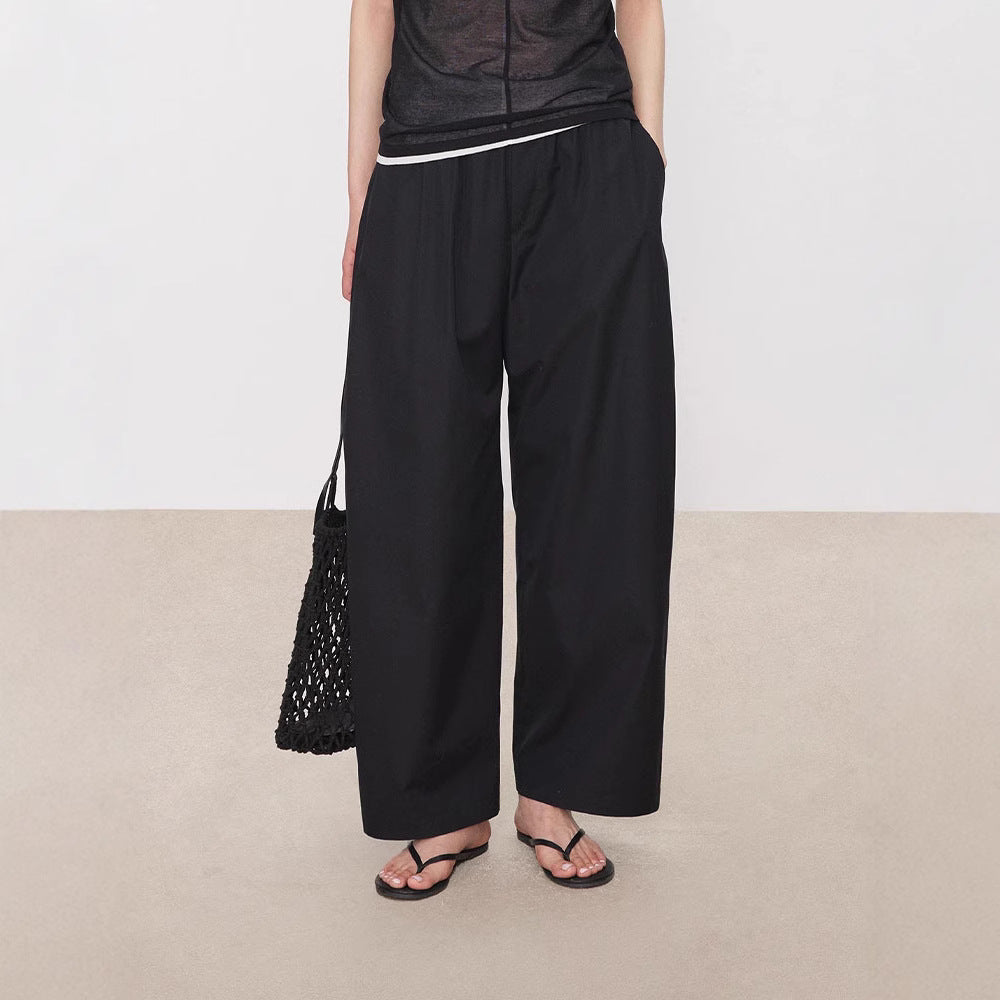 Damen Palazzo-Hose Weit Elastischer Bund Schwarz Norvielle - Norvielle