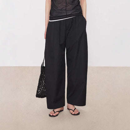 Damen Palazzo-Hose Weit Elastischer Bund Schwarz Norvielle - Norvielle