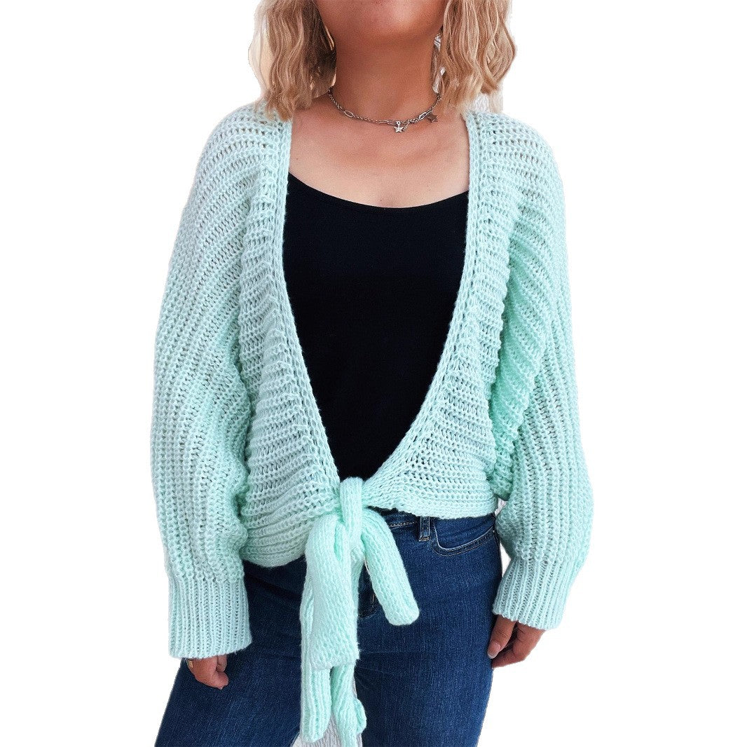 Damen Strickcardigan Oversize mit Bindebändern Beige