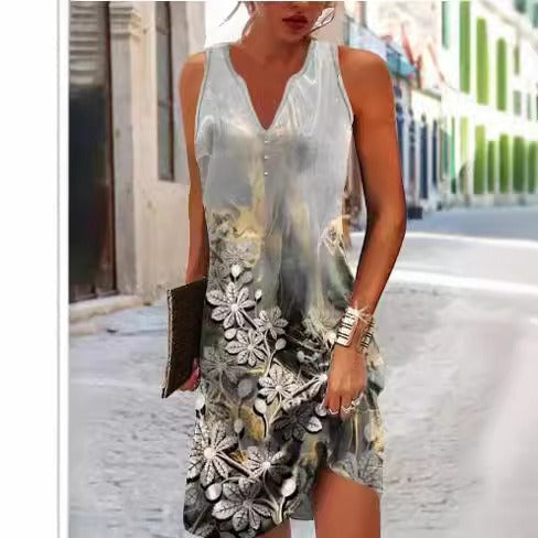 Damen Sommerkleid V-Ausschnitt Asymmetrischer Saum Norvielle