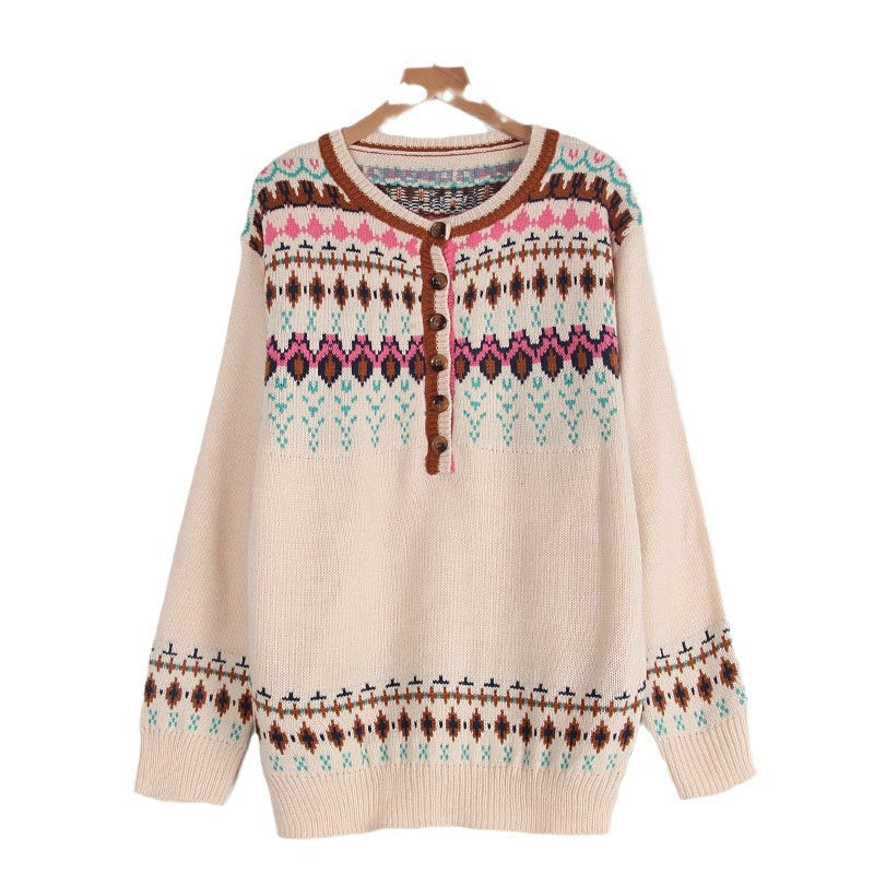 Damen Strickpullover Norwegermuster Bunt
