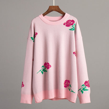 Damen Strickpullover Floralmuster Locker Norvielle