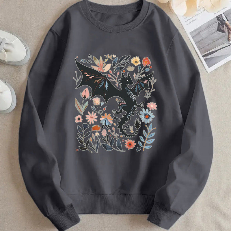 Damen Sweatshirt Drachen Blumenmotiv Norvielle