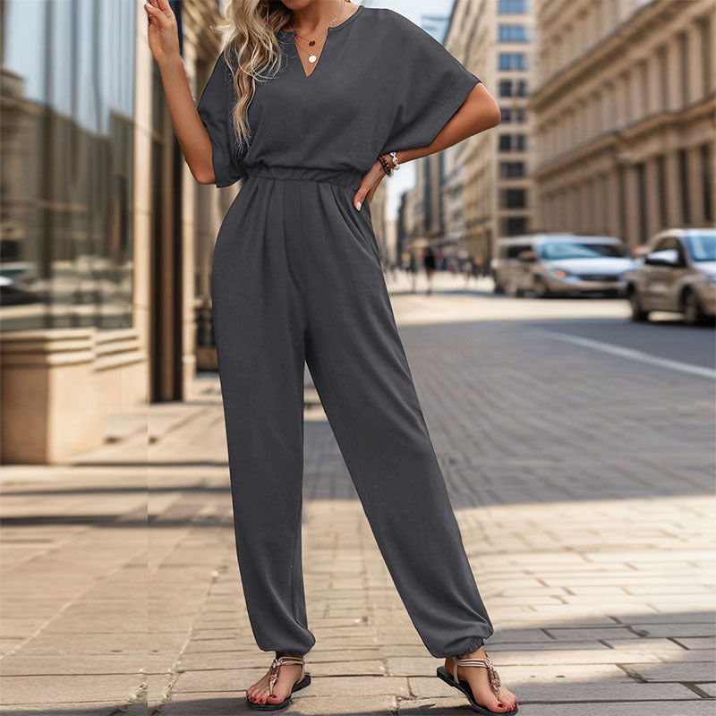 Damen Jumpsuit Weites Bein Komfort Taillengürtel Norvielle