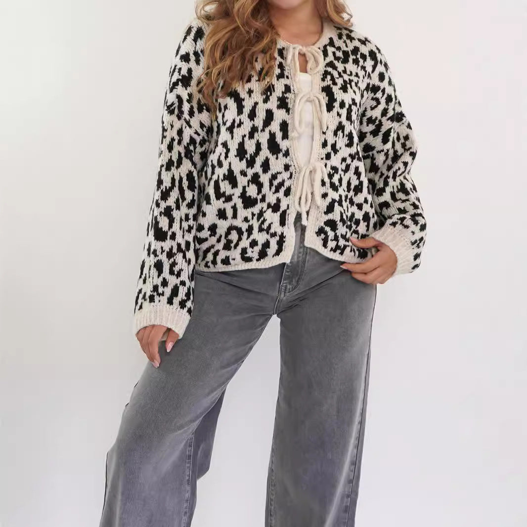 Damen Cardigan Tiermuster Bindebanddetails Norvielle