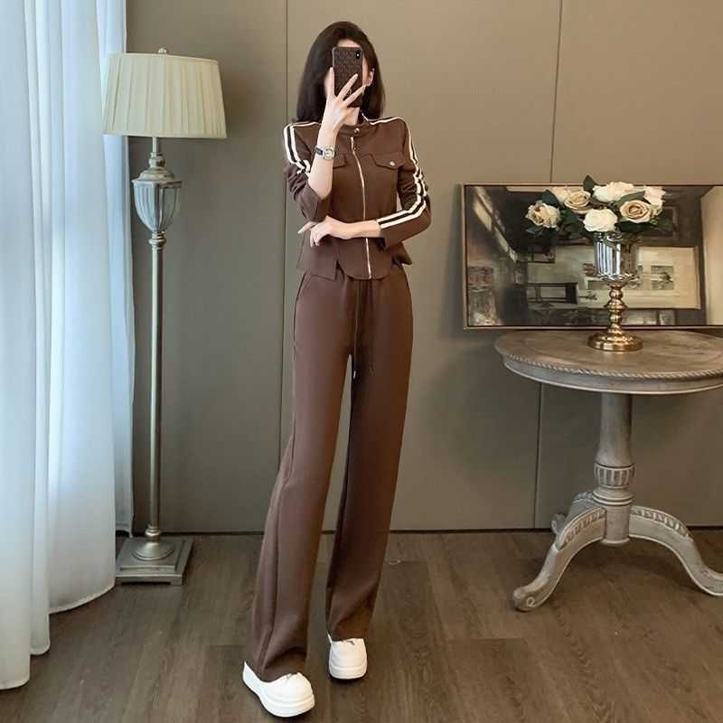 Damen Sportanzug Set Reißverschluss Weite Hose