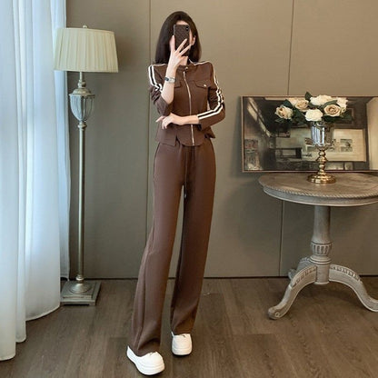 Damen Sportanzug Set Reißverschluss Weite Hose