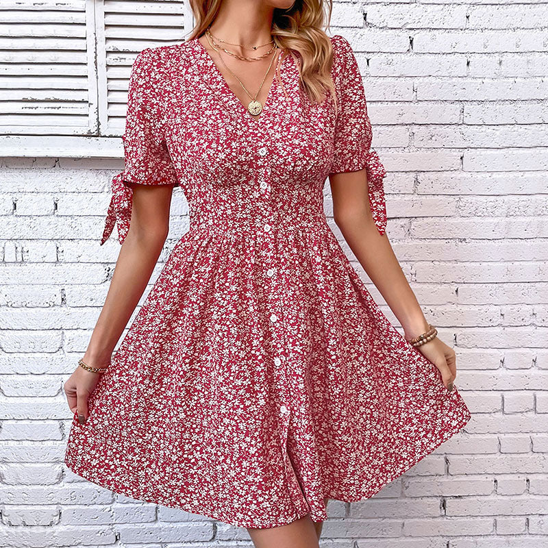 Damen Sommerkleid Blumenmuster Rüschen Details