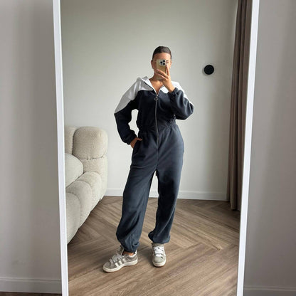Damen Fleece-Overall mit Kapuze und Reißverschluss