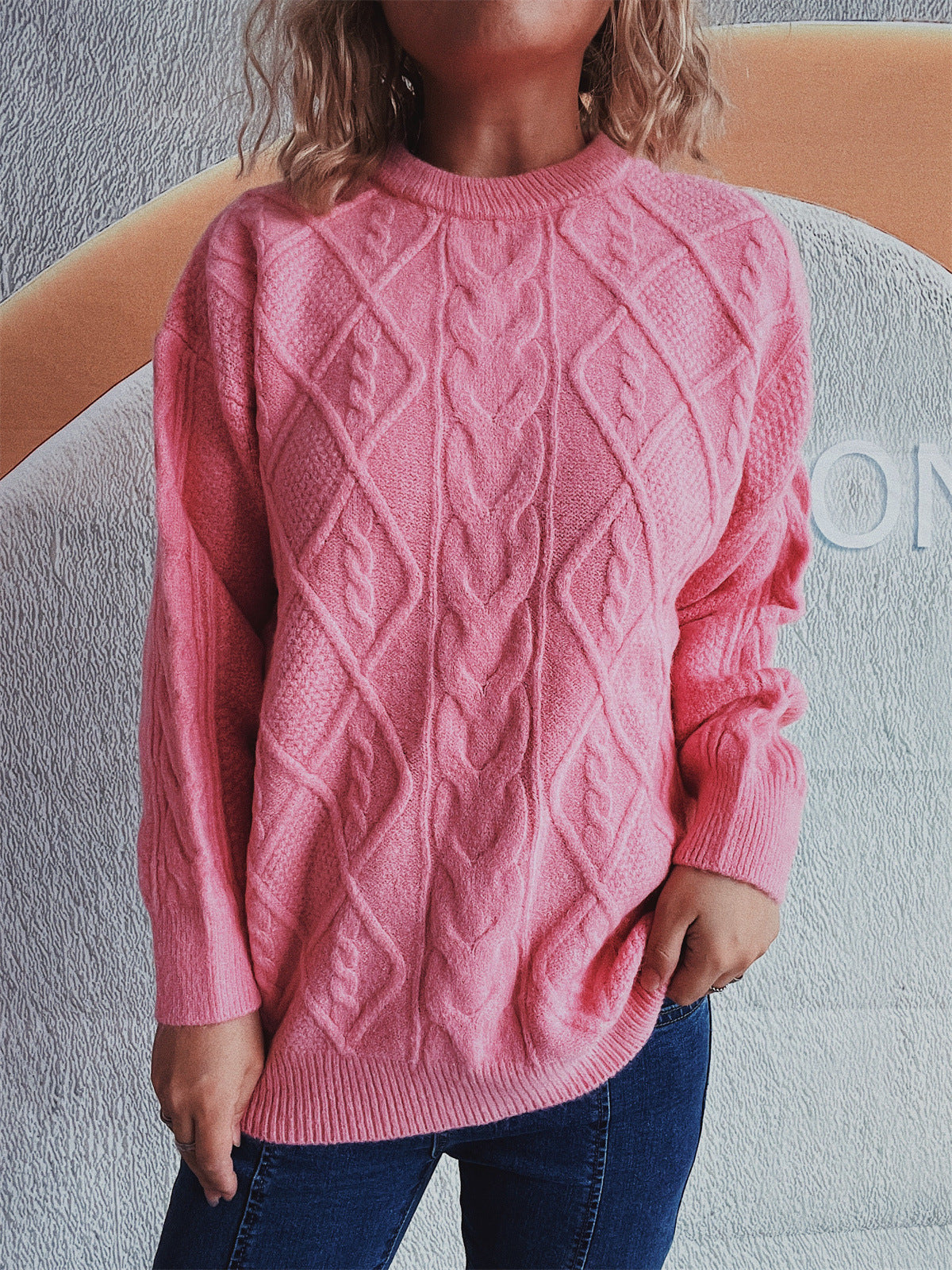 Damen Strickpullover Grobstruktur Zopf-Design Norvielle