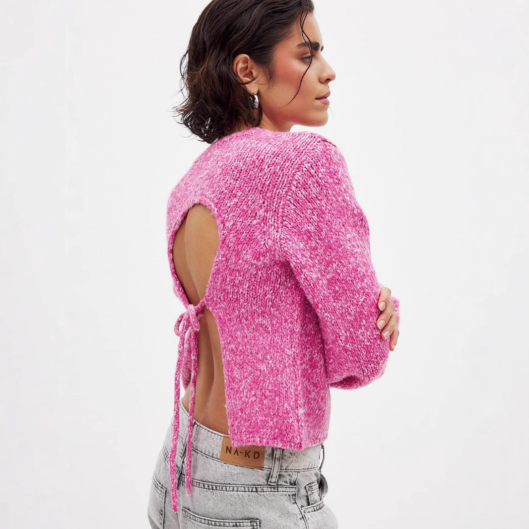 Damen Strickpullover Lässig Elegant Rückenausschnitt Norvielle - Norvielle