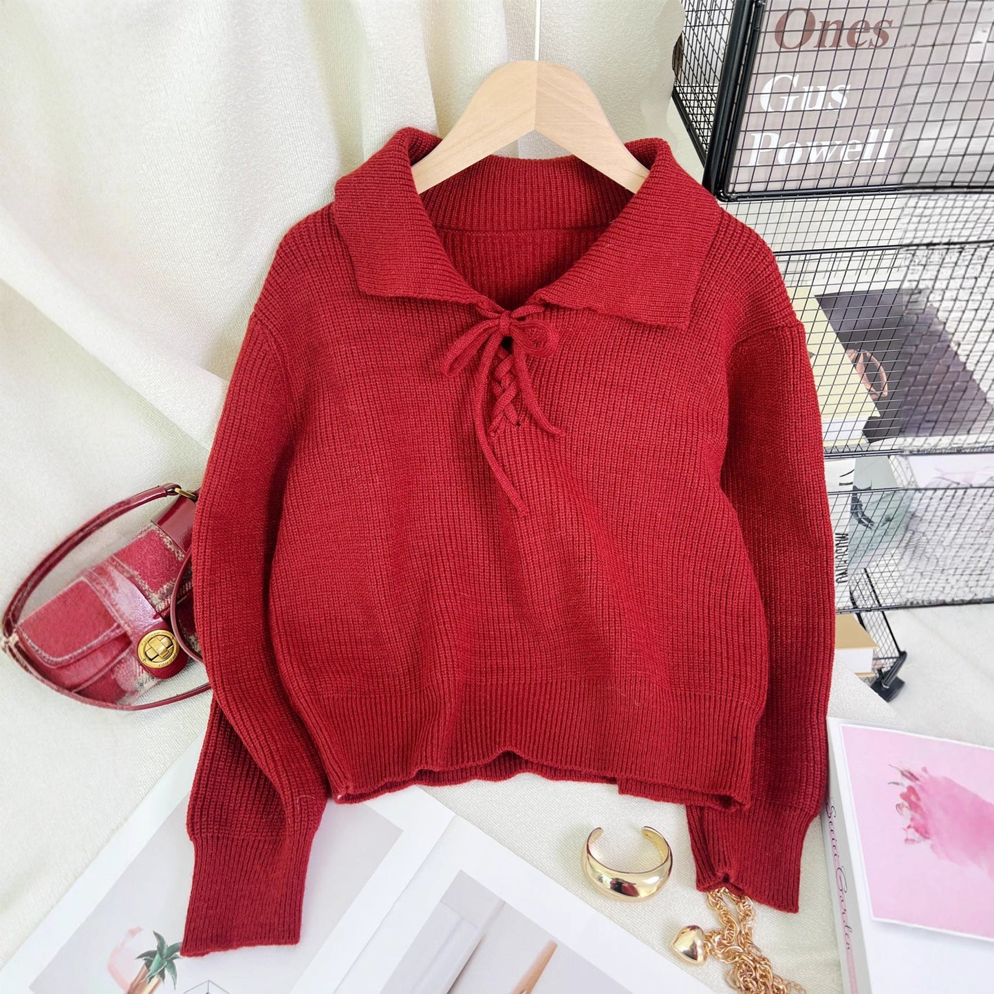 Damen Pullover Polokragen Kordelzug Norvielle