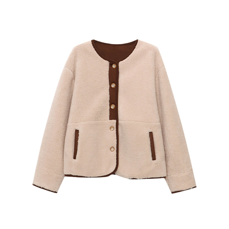 Damen Fleecejacke Kuschelig Knopfleiste Taschen