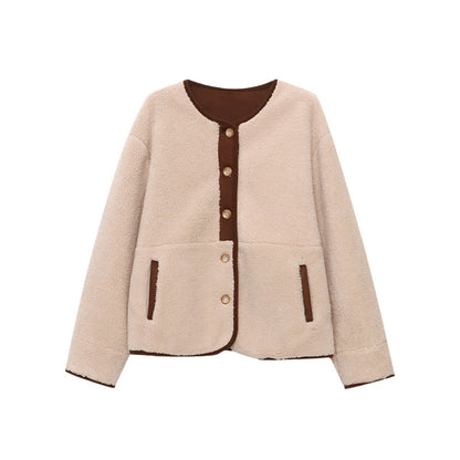 Damen Fleecejacke Kuschelig Knopfleiste Taschen