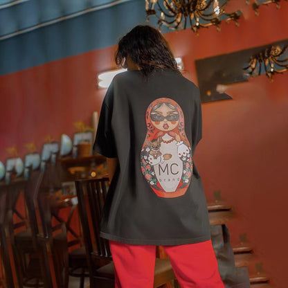 Damen Oversized T-Shirt Flippiger Grafikdruck Weiß - Norvielle