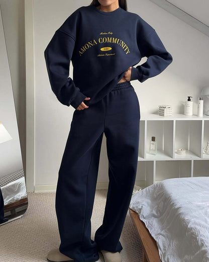 Damen Oversized Sweatshirt mit Schriftzuggestaltung und Jogginghose