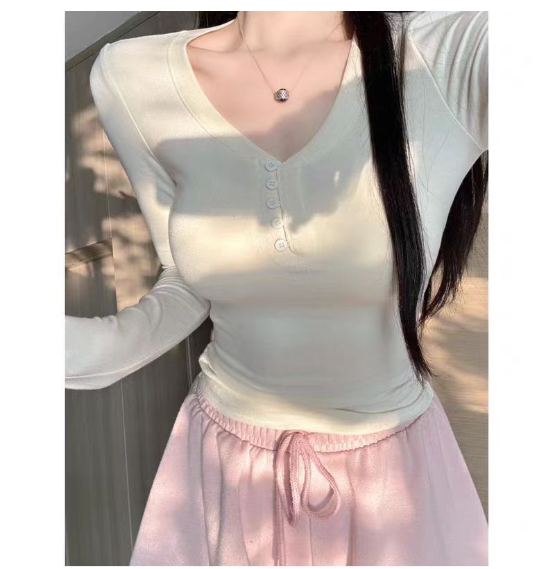 Damen Langarmshirt Elegante Knopfleiste Norvielle