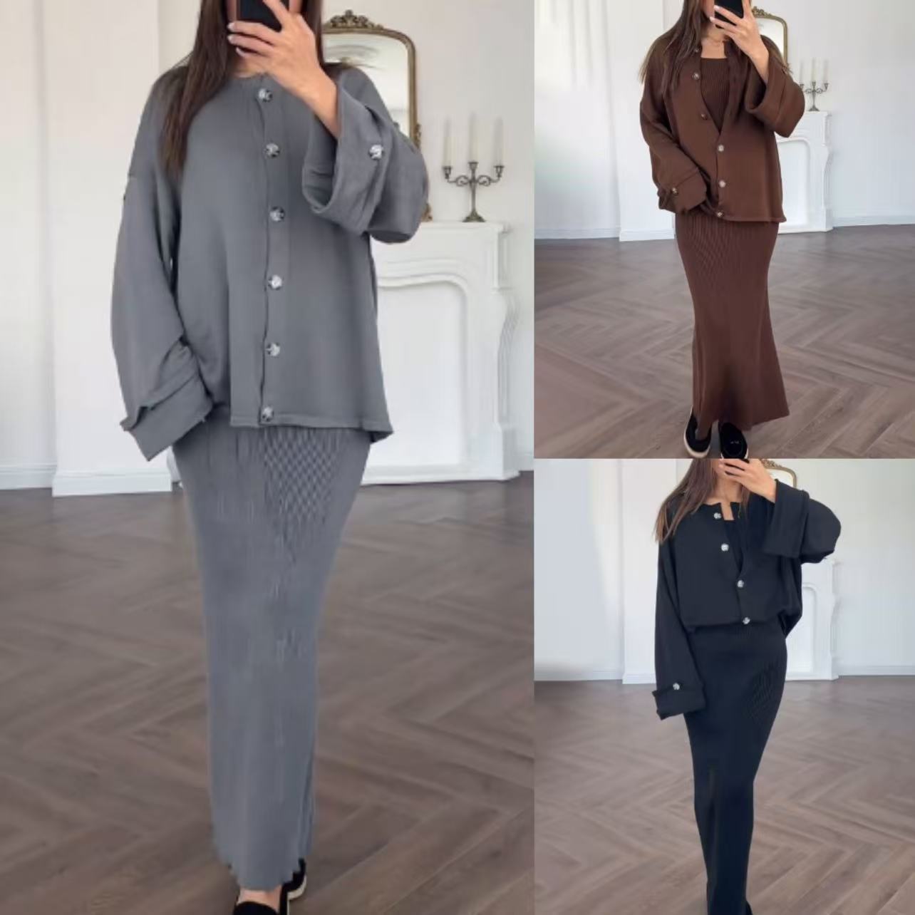 Damen Strickkleid mit Cardigan Überwurf Norvielle - Norvielle