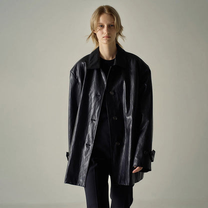 Damen Kunstlederjacke Übergroßer Schnitt Schwarz Norvielle - Norvielle
