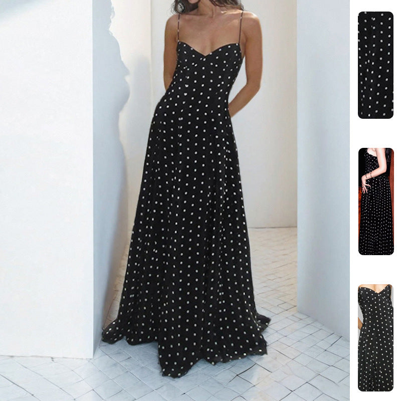 Damen Maxikleid Gepunktet Spaghettiträger Norvielle - Norvielle