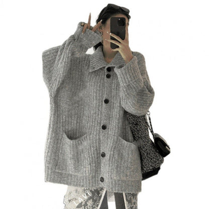 Damen Strickjacke V-Ausschnitt mit Taschen Norvielle