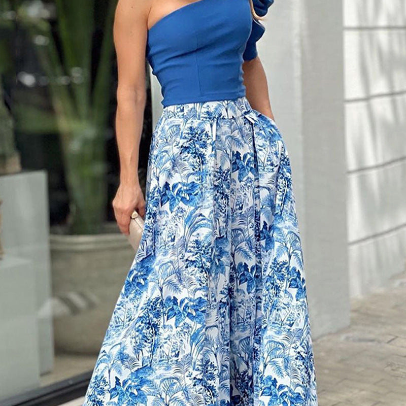 Damen Maxikleid Asymmetrisch Floralmuster Norvielle