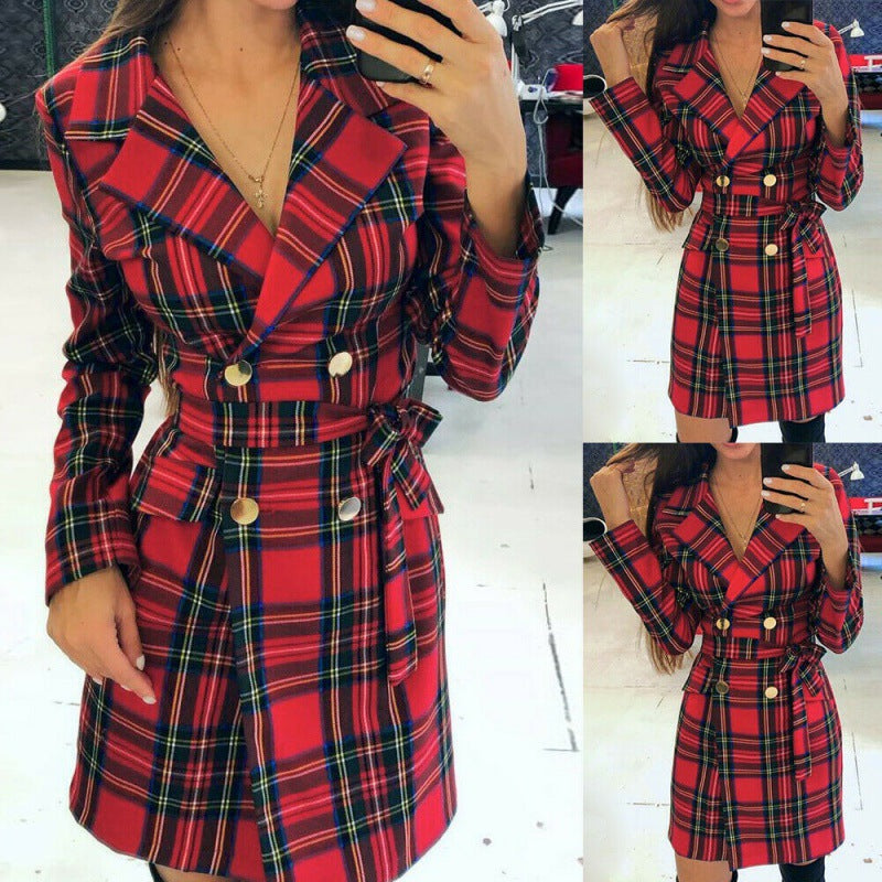 Damen Blazer Karierter Tailliert Voluminöse Ärmel Norvielle
