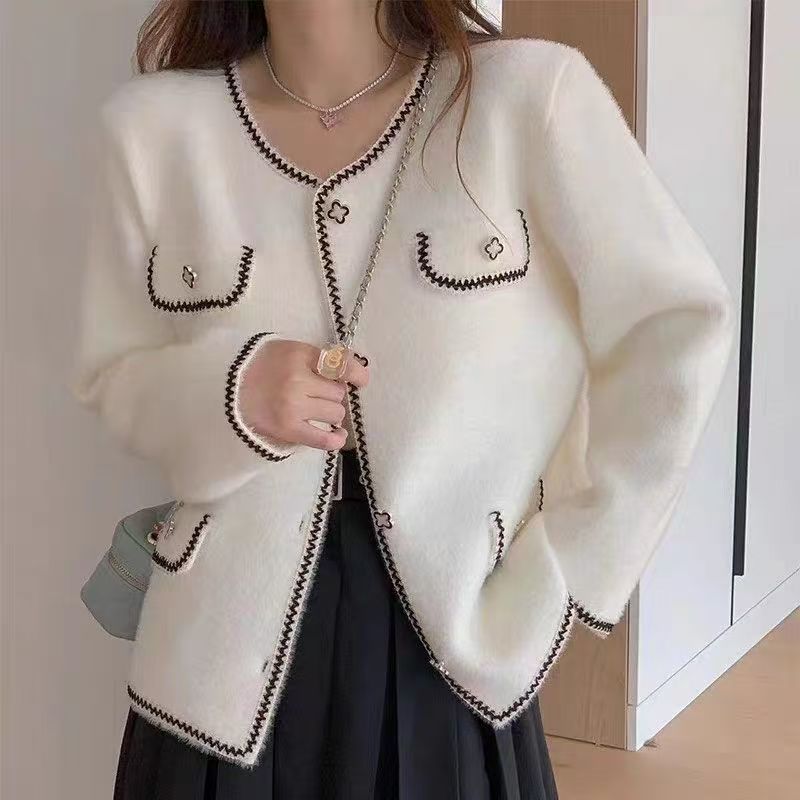Damen Strickjacke Kontraststich Norvielle