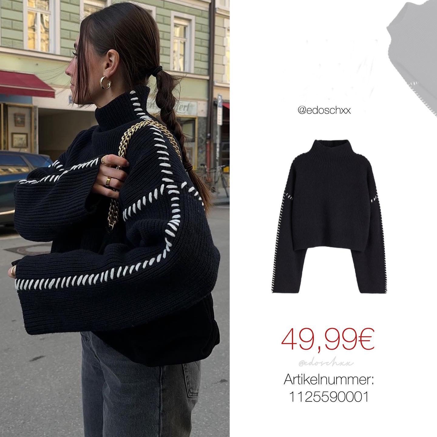 Damen Strickpullover Hochärmelig Kontraststich Norvielle - Norvielle