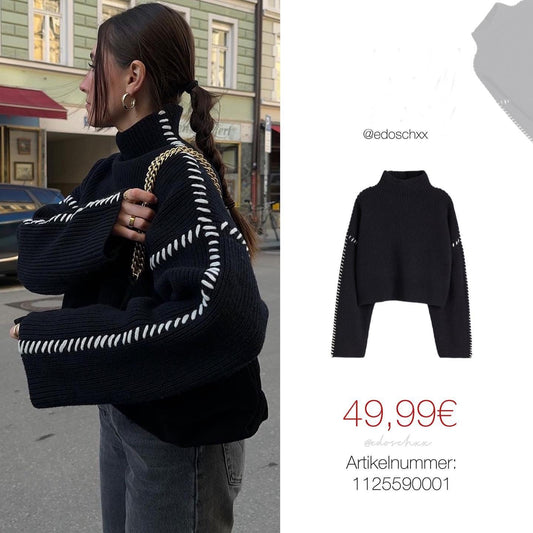 Damen Strickpullover Hochärmelig Kontraststich Norvielle - Norvielle