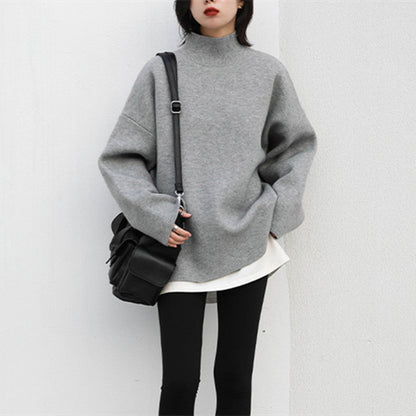 Damen Grobstrickpullover Rollkragen Überschnittene Schultern Norvielle