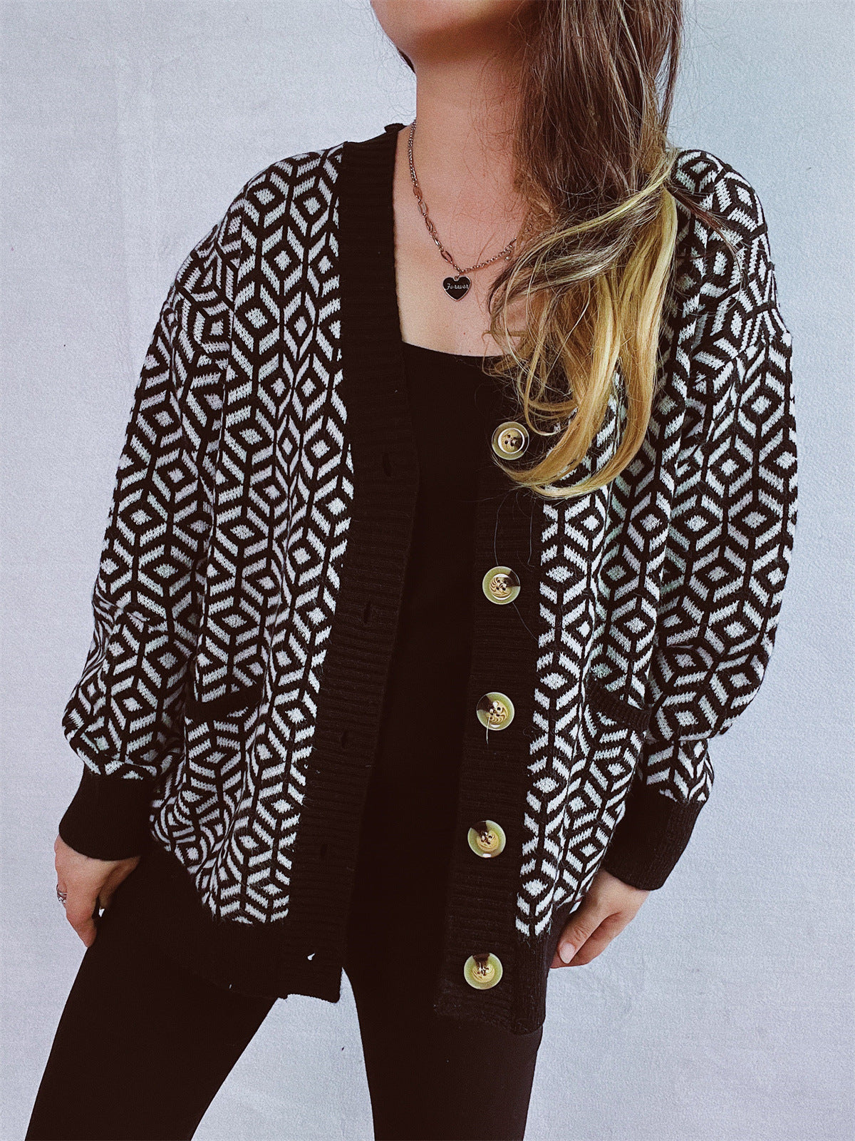 Damen Strickjacke Geometrisches Muster Goldton Norvielle