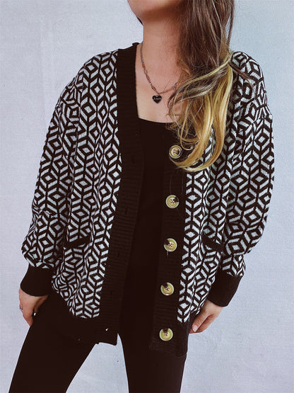 Damen Strickjacke Geometrisches Muster Goldton Norvielle