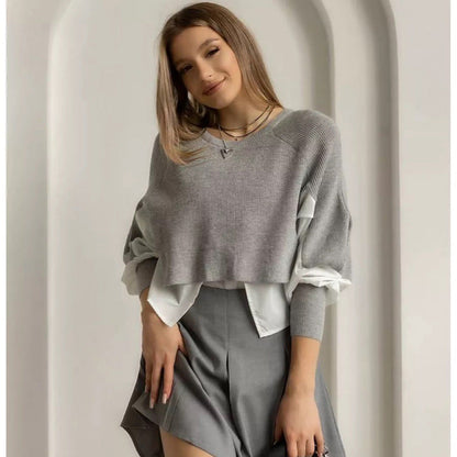 Damen Cropped Pullover Innovativer Layering-Effekt Norvielle