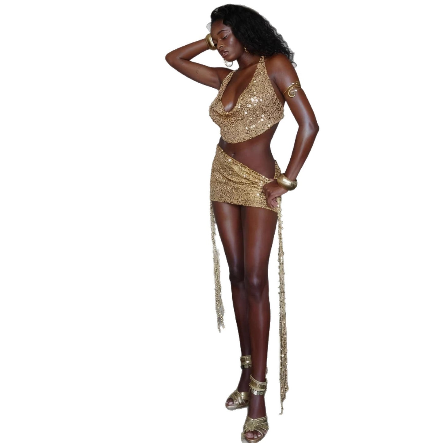 Damen Glitzerndes Minikleid Pailletten V-Ausschnitt Norvielle