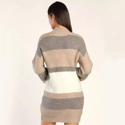 Damen Strickkleid Rollkragen Streifenmuster Norvielle