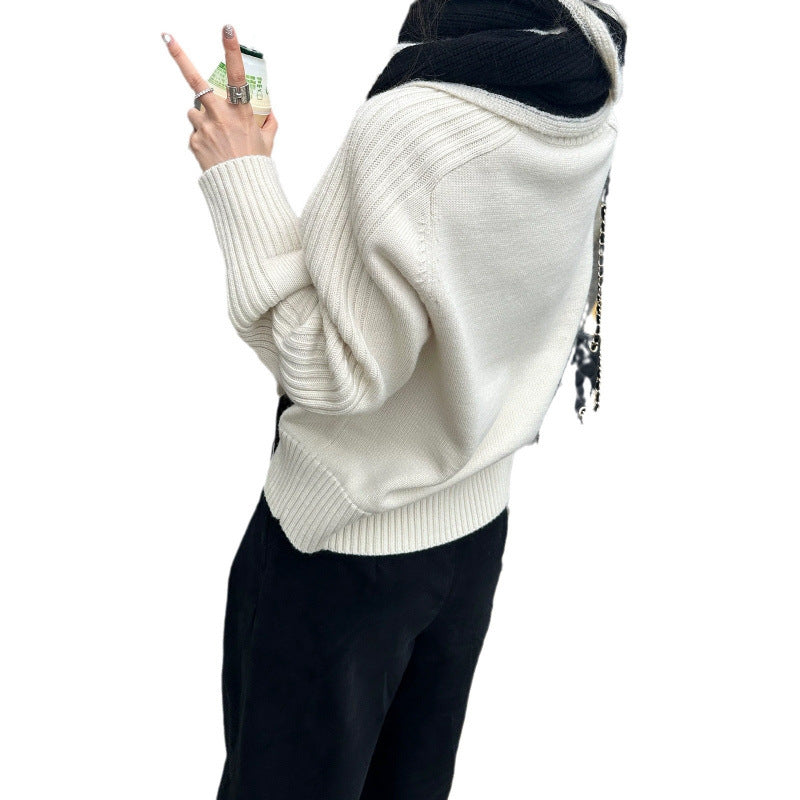 Damen Strickpullover Rundhals Norvielle Breite Rippbündchen