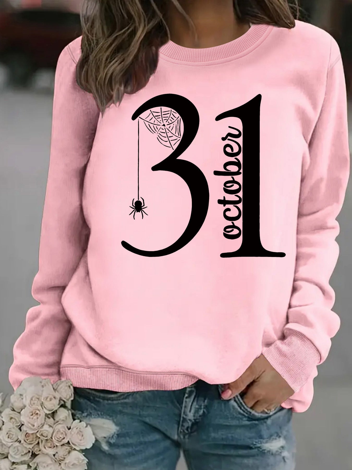 Damen Sweatshirt Halloween-Motiv Bequem Grün