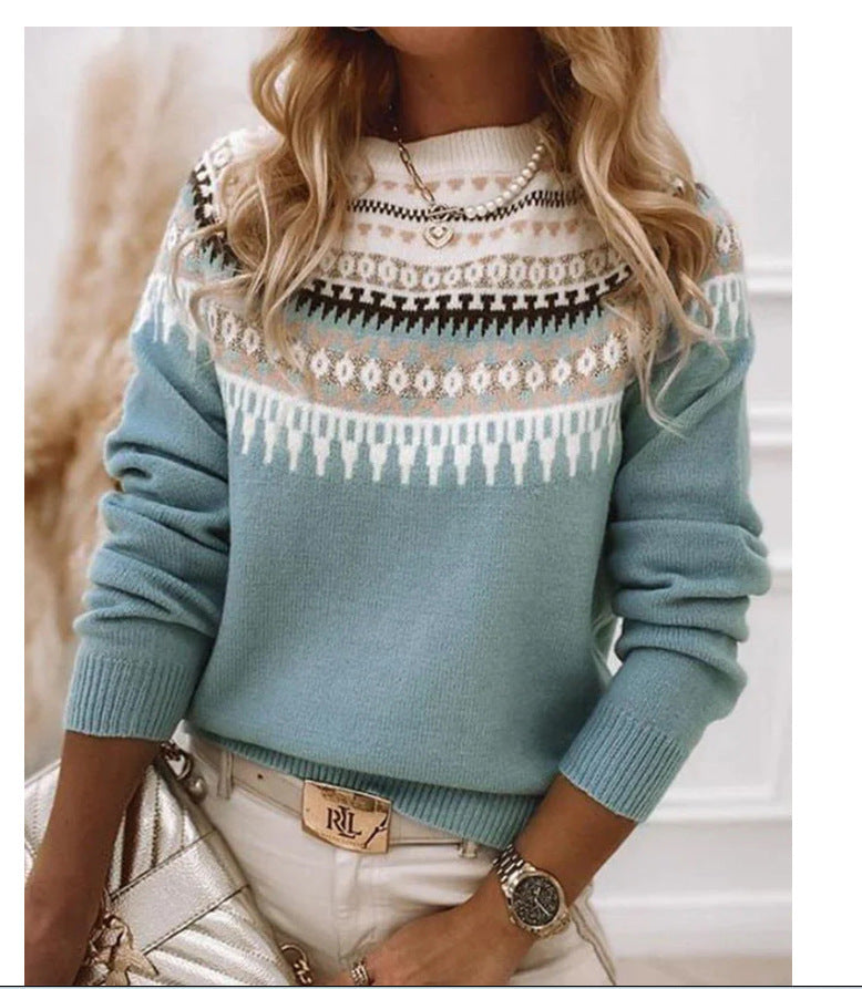 Damen Pullover Skandinavisches Strickmuster Verspielt Multicolor