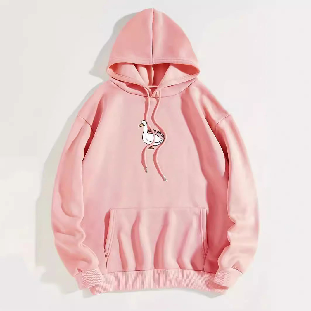 Damen Kapuzenpullover Gänsemotiv Weiches Fleece Innen Norvielle