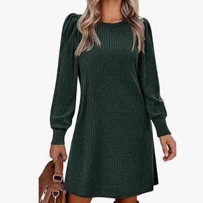 Damen Pulloverkleid Rippstrick Puffärmel Norvielle