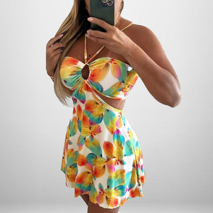 Damen Sommerkleid Florales Design Cut-Out Ausschnitt Norvielle - Norvielle